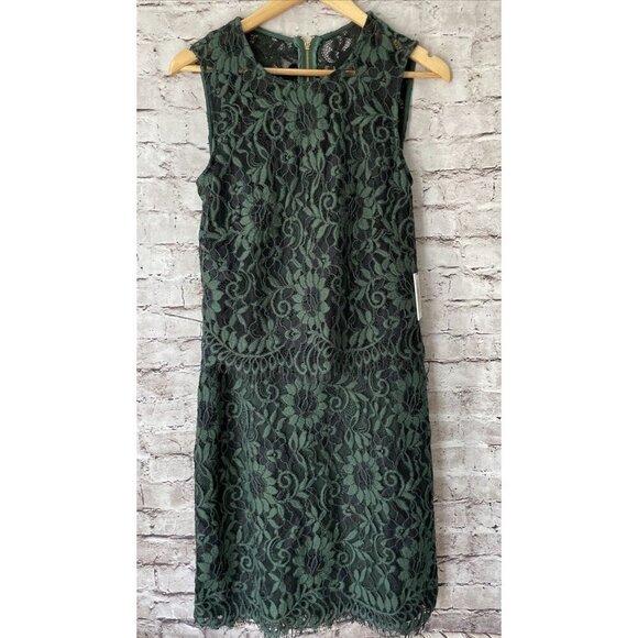 Calvin Klein Green Lace Popover Sheath Holiday Cocktail Formal Party Dress 6 - Picture 1 of 6